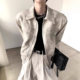 Niche Washed Tie-Dye Design Sense creamy-white Leather Jacket Men's and Women's High Sense High Street Shoulder Pad Couple's Jacket Trendy