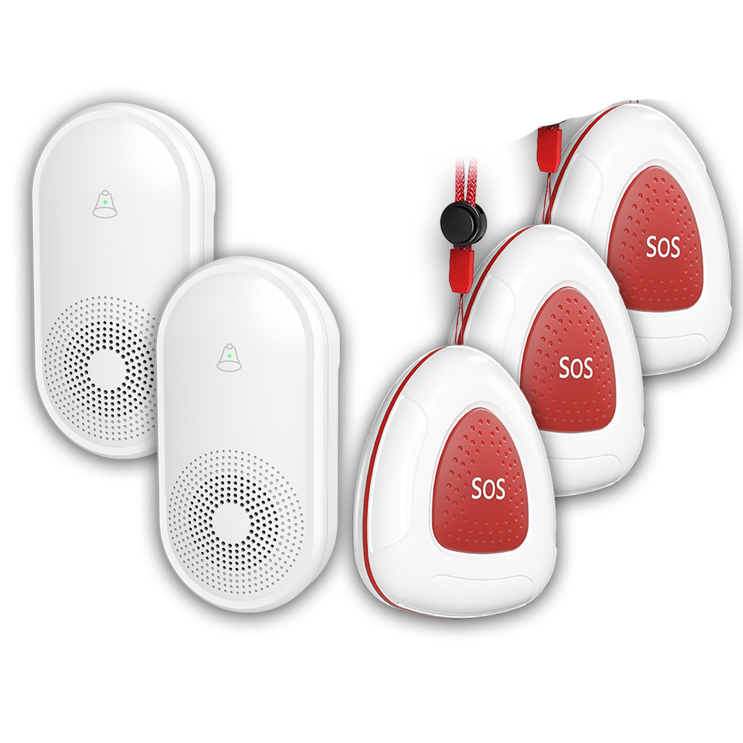 흰색 송신기 3개 + 수신기 2개(미국 규정, 유럽 규정, 영국 규정, 메시지 메모)