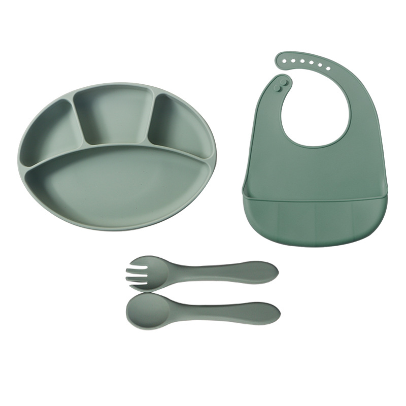 유전체 접시 턱받이 포크 스푼 + 녹색