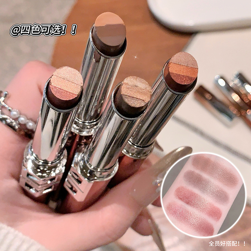 Gege Bear Star River Gold Diamond Eye Shadow Tricolor, crema de seda fina, color de tierra, eye stick, maquillaje transfronterizo