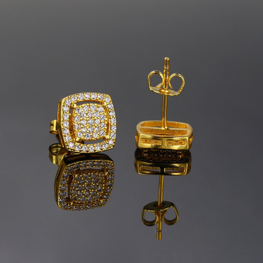 1 Pair Hip-hop Retro Geometric Square Plating Inlay Copper Zircon Ear Studs display picture 2