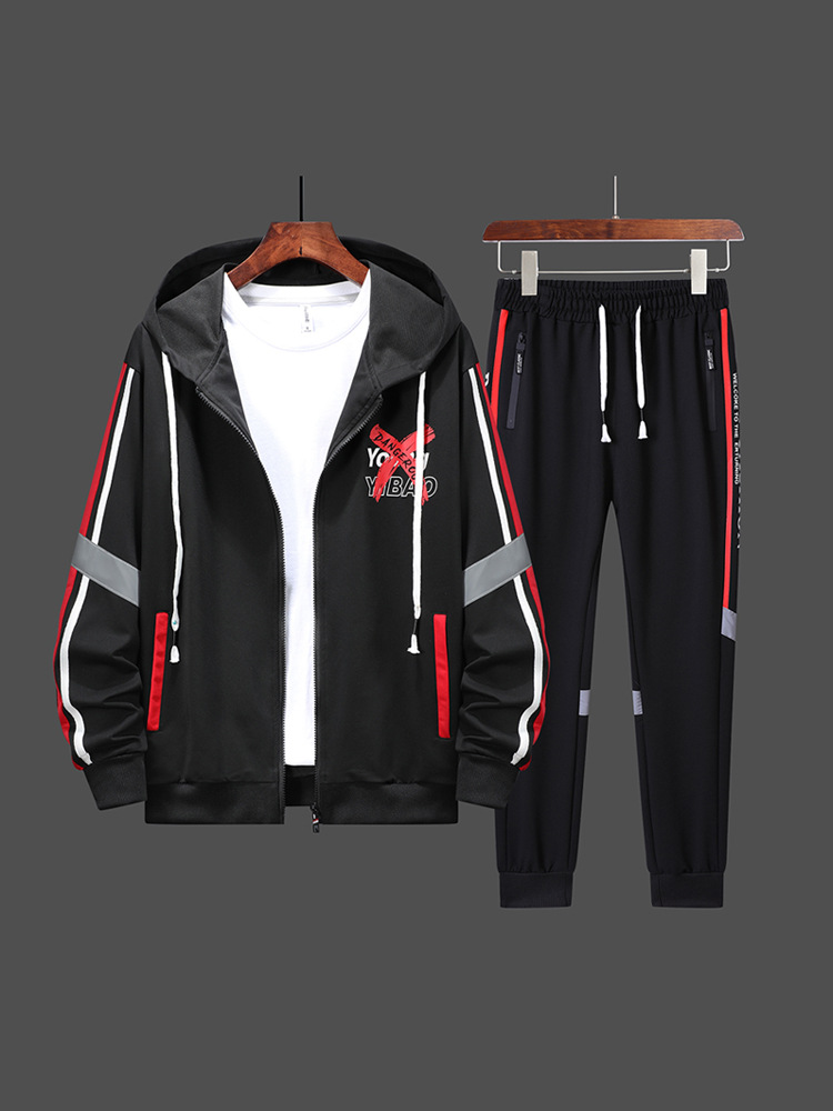 Primavera y otoño, cárdigan fino con cremallera, sudadera con capucha, pantalones, traje deportivo informal para adolescentes, ropa de moda para hombres