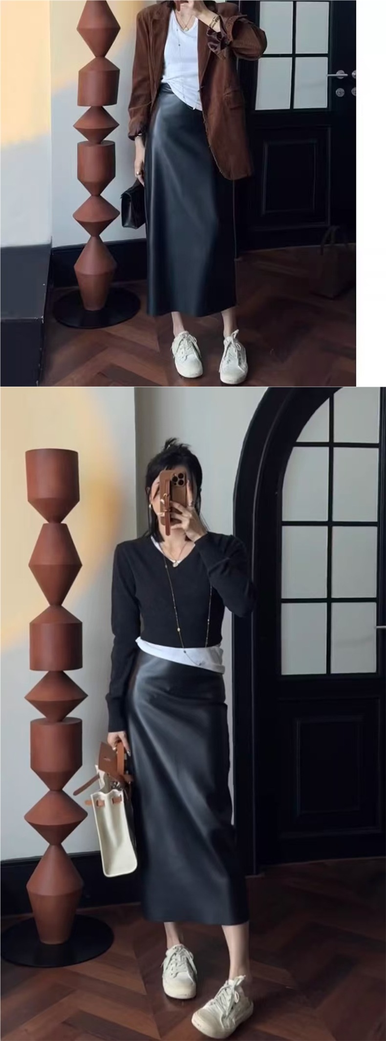 ChicShe European Style High Waist Women, Autumn And Winter New Back Slit Mid-Length Straight One-Step Leather Skirt For Women_voghion.com