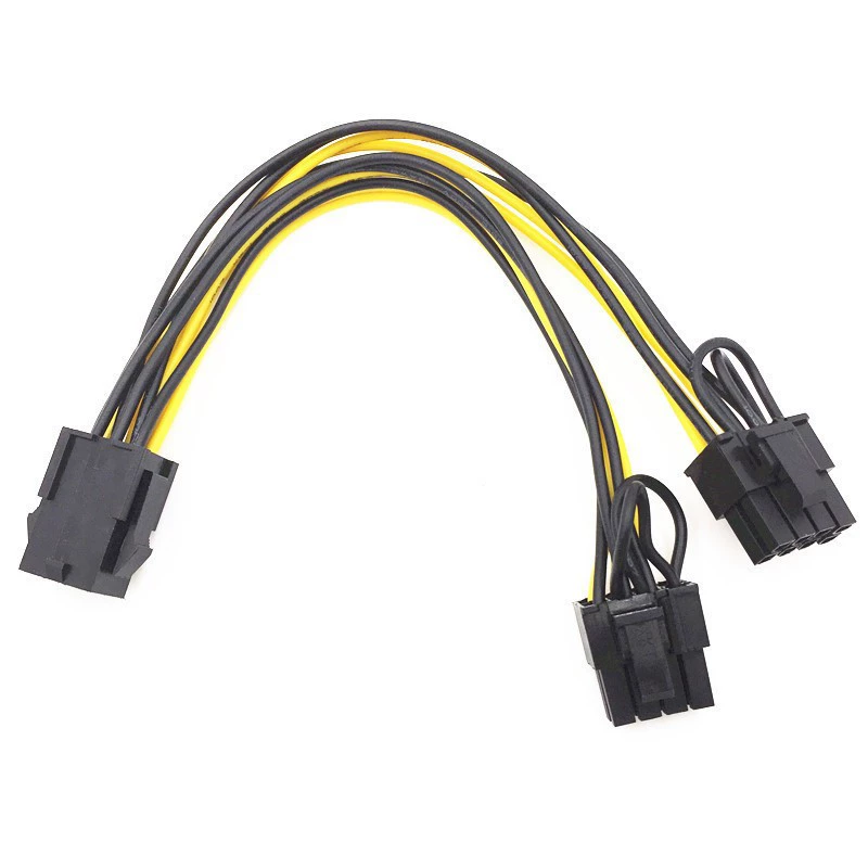 Кабель-адаптер PCIe 8-пин к двойному 6+2-пин питанию GPU, 20 см, черно-желтый