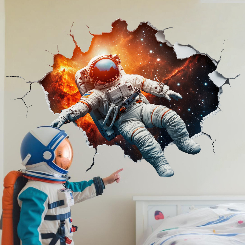 Aike Dd4620 Cross-Border Hot-Selling Hole Astronaut Space Wall Sticker Living Room Cabinet Wall Self-Adhesive Sticker