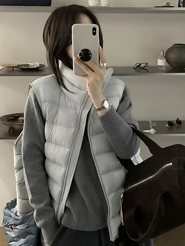 爆款90白鸭绒羽绒马甲女外穿2025秋冬时尚立领排骨背心小个子轻薄|undefined