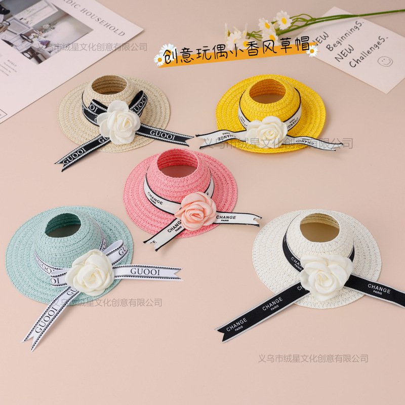 Doll Hat Straw Hat 17cm Doll Labubu Versatile Camellia Cute Straw Hat Summer Style Matchinging Accessories