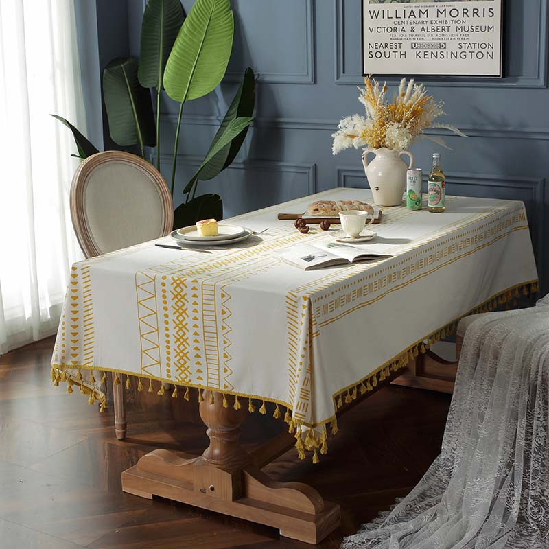 Bohemian Multicolor Printing Geometric Tassel Rectangular Table Cloth Coffee Table Cover Cloth display picture 5