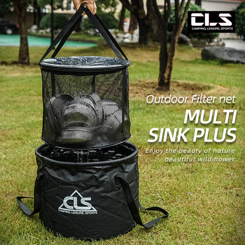 Upgraded outdoor portable folding bucket drain basket camping barbecue vegetable washing dish bucket telescopic fishing bucket fishing gear bag
