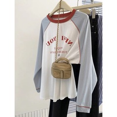 【胖妹妹】春秋新款韩版长袖t恤女薄款百搭独特设计感宽松上衣服