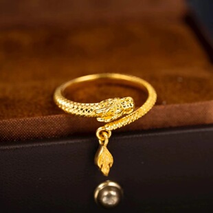18K Gold Dragon Swinging Tail Ring Au750 Color Gold Chinese Style Scale Armor Sun Shining Mighty Dragon Ring