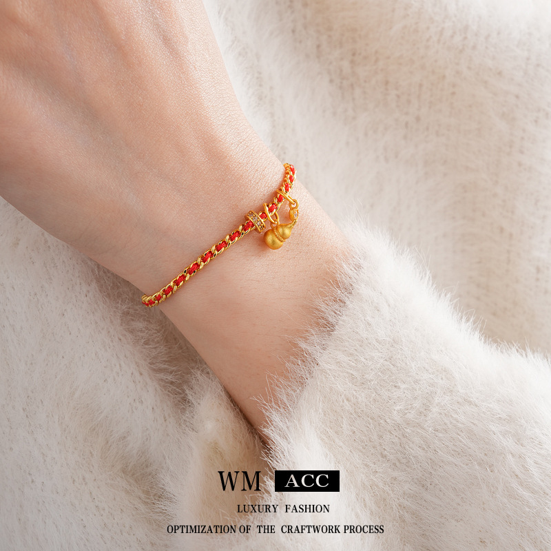 Pulsera de calabaza de amor de circón galvanizado en oro real, joyería de moda retro de todo fósforo de nicho, sentido avanzado, nueva joyería china