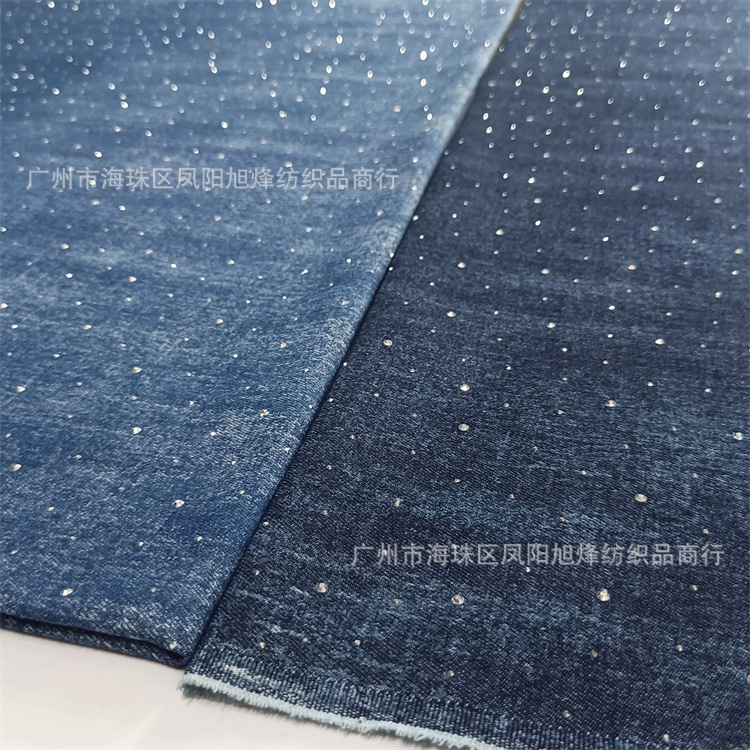 Pure Cotton Denim Printed Wash Water Hot Drilling Fabric Clothing Shorts Designer Fabric High-end Hat Bag Fabric