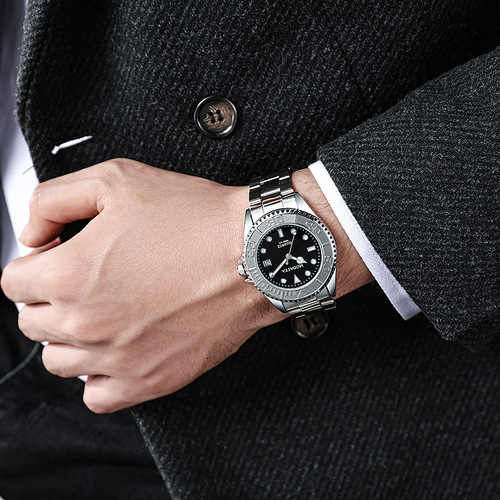 Men's watch fully automatic mechanical strap six-pin working fashion personalized fashion casual three-eye quartz watch