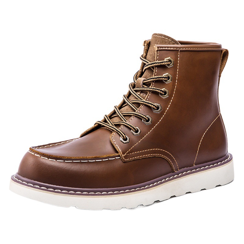Botas cortas de cuero Crazy Horse con efecto desgastado, estilo retro americano, botas Martin para hombre, talla 45, botas de trabajo con forro polar para invierno, talla 46, zapatos de hombre de talla grande 47