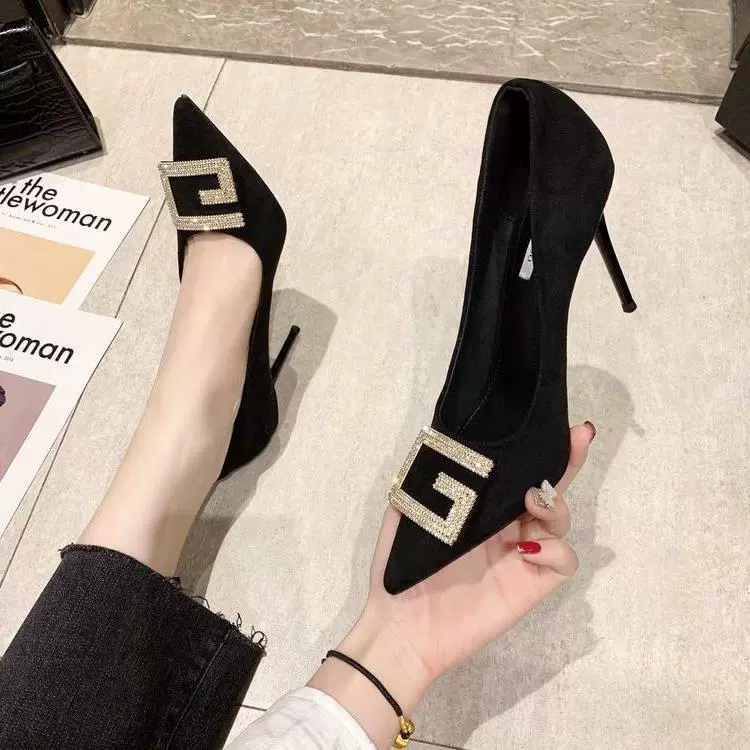 Модные женские туфли на высоком каблуке со стразами, весна-осень 2025, новый дизайн, 9cm профессиональных женских туфель на шпильке с острым носком
