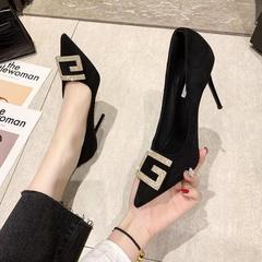 時尚水鑽高跟鞋女2023春秋新款設計感9厘米單鞋尖頭細跟職業女鞋