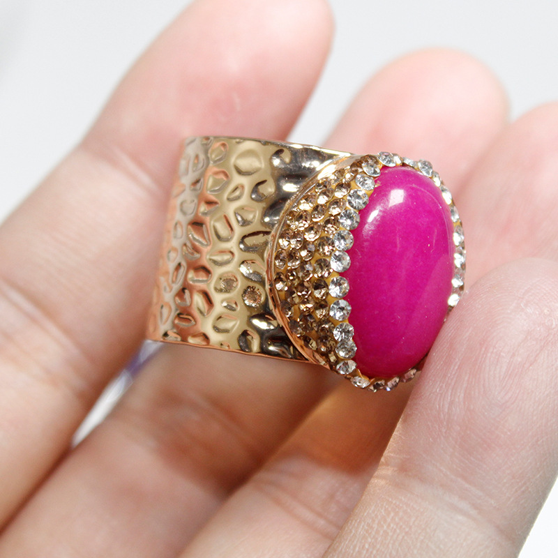 Hip-hop Retro Oval Natural Stone Crystal Open Ring display picture 5