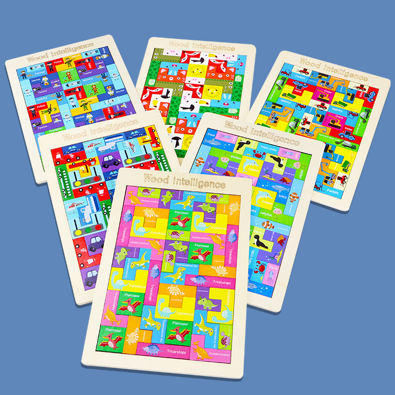 Puzzle de madera Tetris para niños Puzzle de bloques de construcción Juguetes de puzzle para niños Juguetes de puzzle planos