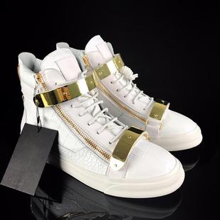 European and American New Women's Shoes High-Top Boots Genuine Leather Crocodile Pattern Couple Double Buckle Casual Sneakers Sports White Stone Pattern Men's Shoes