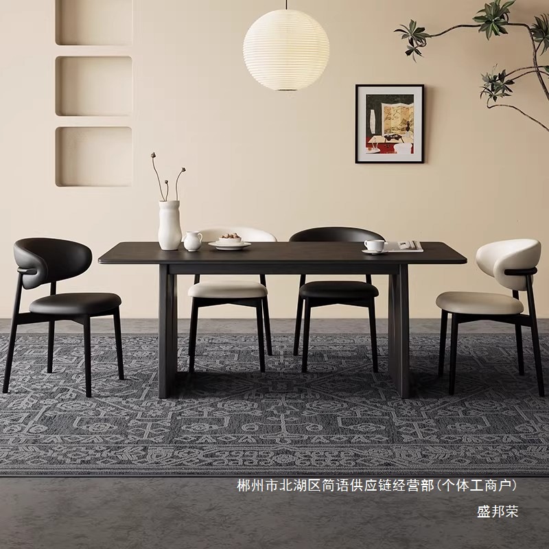 Fábrica directa de estilo medieval madera maciza mesa de comedor combinación de silla doméstica moderna simple 2026 nuevo rectangular negro