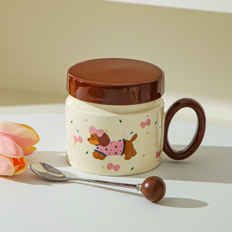 Taza de perro salchicha para chicas lindas tazas de agua caseras nuevas tazas de café de desayuno tazas de cerámica de café pareja