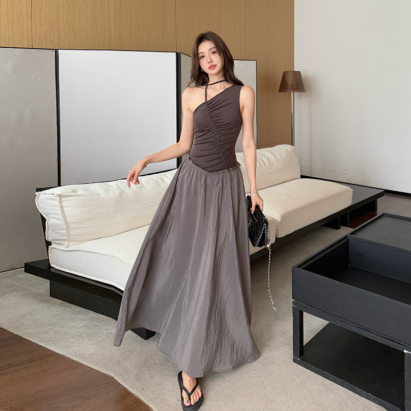 Quality summer elegant design long dress sleevless