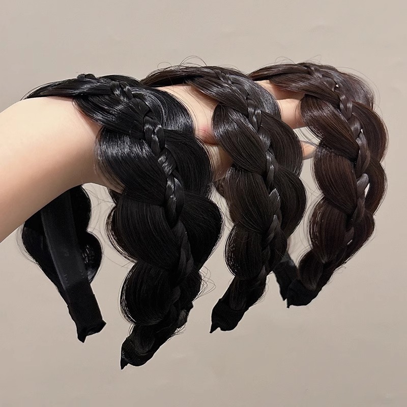 Anchos bordes trenzados de pescado pelucón de cabello para mujer cubierta cabello blanco broche de cabello con dientes antideslizante cubierta artefacto