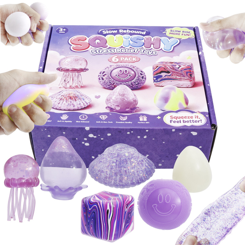 Cross-Border New Cute Blind Box Six-Piece Gift Set, Squeeze Toys for Stress Relief, Novel and Creative Stress-Relief Toys