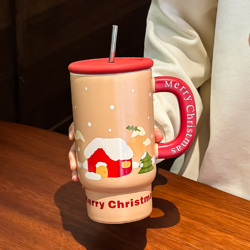 Regalos de Navidad de gran capacidad de tazas de cerámica tazas creativas lindas tazas de paja tazas de pareja regalos de mano para niños image 8