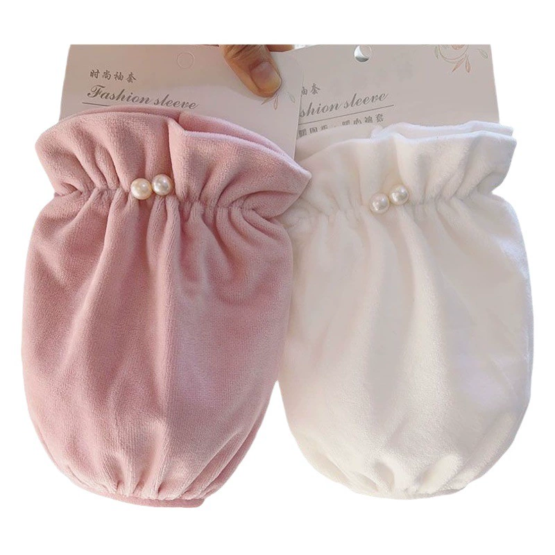 Женская осенне-зимняя голова с жемчужным рукавом с противообрастающей головкой, милая плюшевая короткая студенческая работа, черный, красный, белый, трансграничный рукав