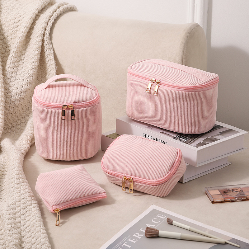 2026 New Cross-Border Dropshipping 4-Piece Corduroy Makeup Bag Set Large Capacity Button Makeup Bag