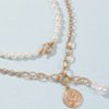 Fashionable retro necklace, metal coins from pearl, chain, set, European style, simple and elegant design