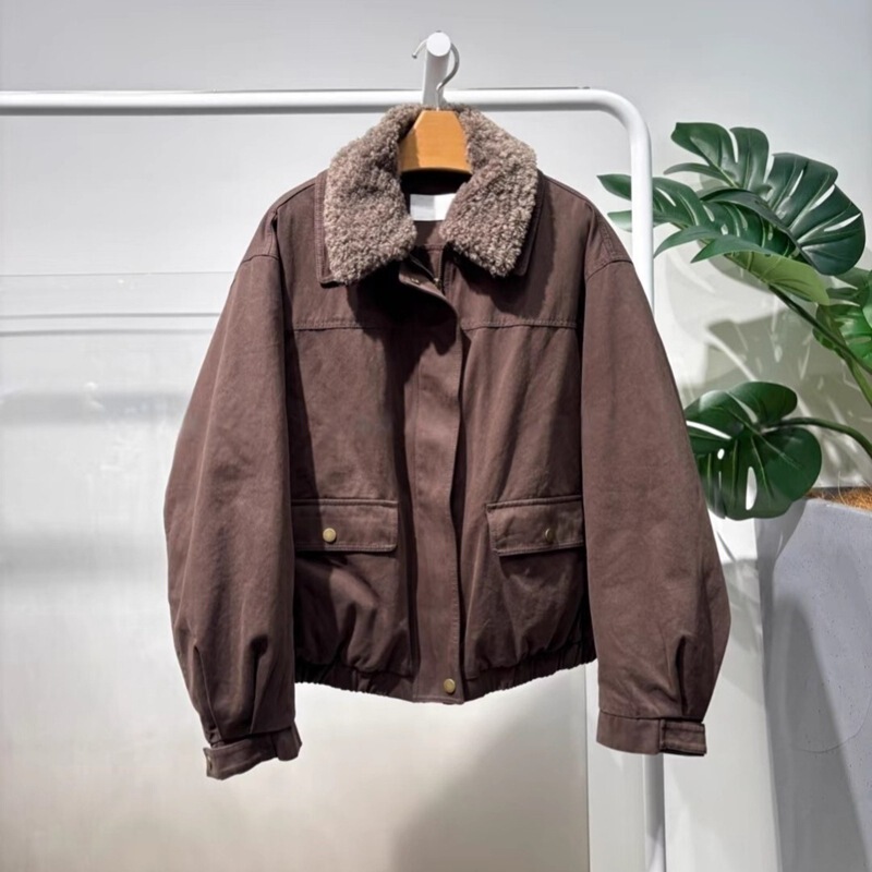 Mm Shopping Mall Same Style 2025 Winter New Brown Retro Loose down Jacket with Fur Collar 4Gb182581