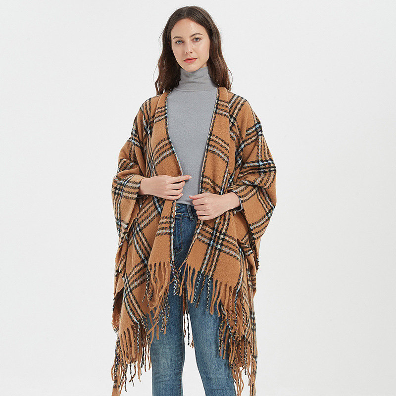 Winter, Autumn Season Women's Vintage Style Plaid Acrylic Shawl