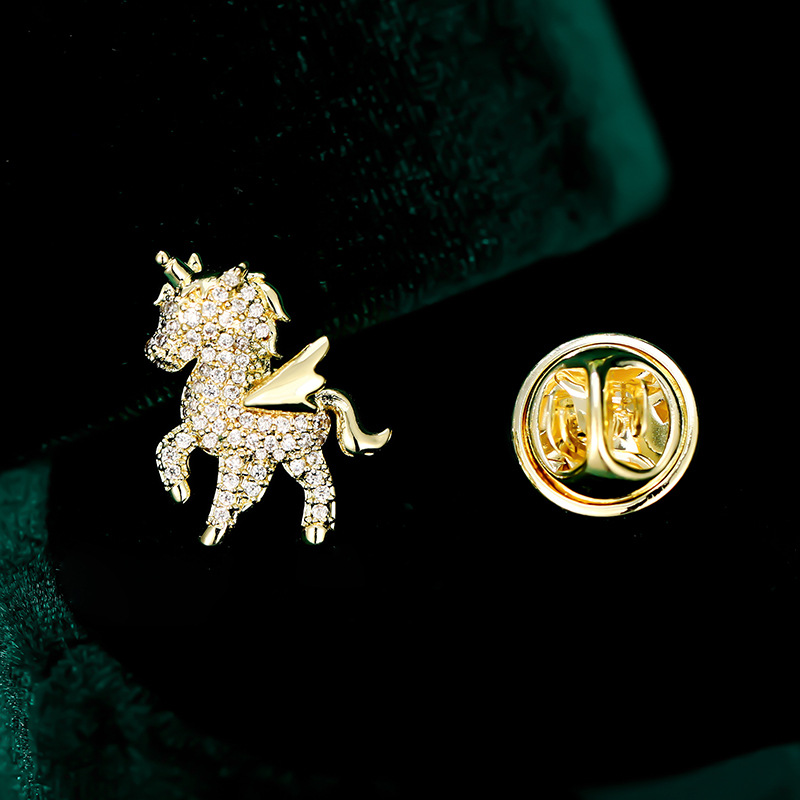 Cute Unicorn Copper Plating Inlay Zircon Women's Brooches display picture 2