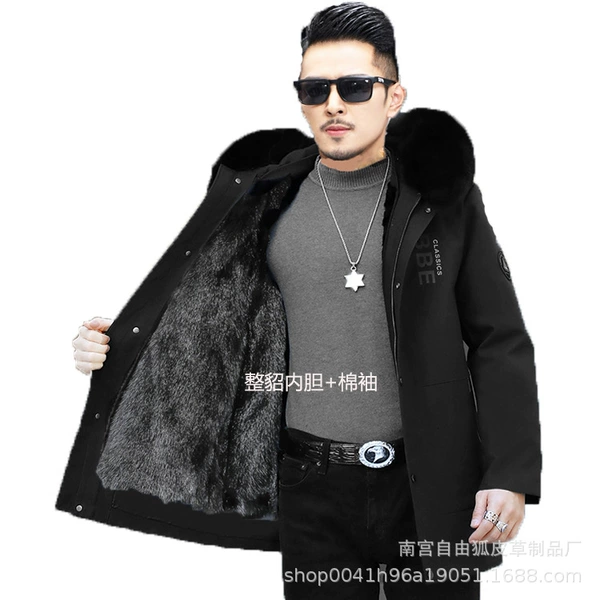 Black (whole mink inner lined+cotton sleeve+black hair collar)
