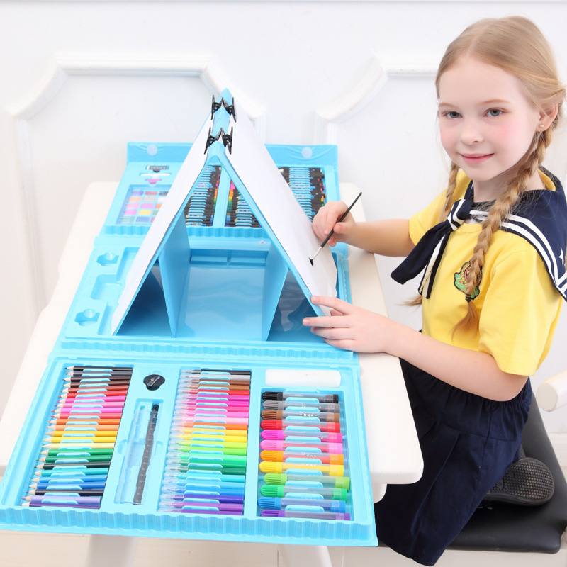 Pintura con caballete traje caja de regalo 176 unidades herramientas de dibujo 208 piezas arte conjunto caja acuarela pluma Día DE LOS NIÑOS regalo