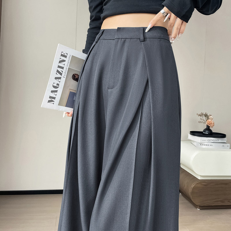 25 Autumn and Winter New High-End Gray Suit Pants High-Waisted Pleated Slim Narrow Wide-Leg Pants Straight Casual Pants for Women