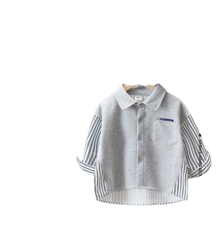 Camisas para niños para primavera y otoño, camisas casuales de manga larga para niños, estilo nuevo 2025, tops modernos con patchwork para bebés varones de otoño.