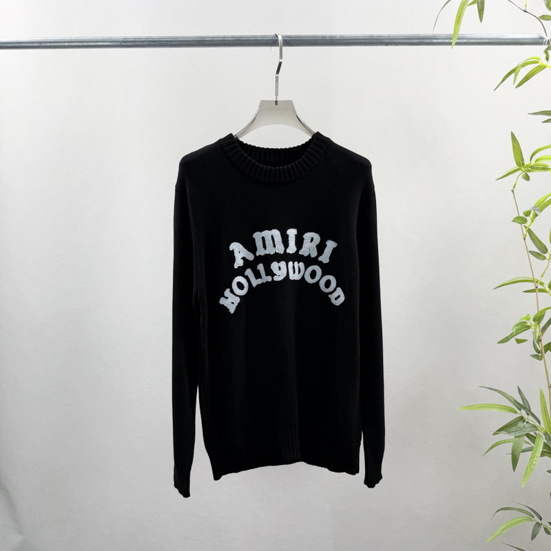 European and American style jacquard plush crew neck sweater, trendy brand AM fashion long-sleeve knitwear for men and women, cross-border in-stock delivery