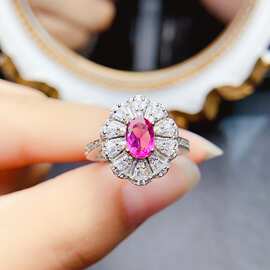 工厂批发爆款天然碧玺戒指S925银镶嵌主石5*7热销欧美一件代发