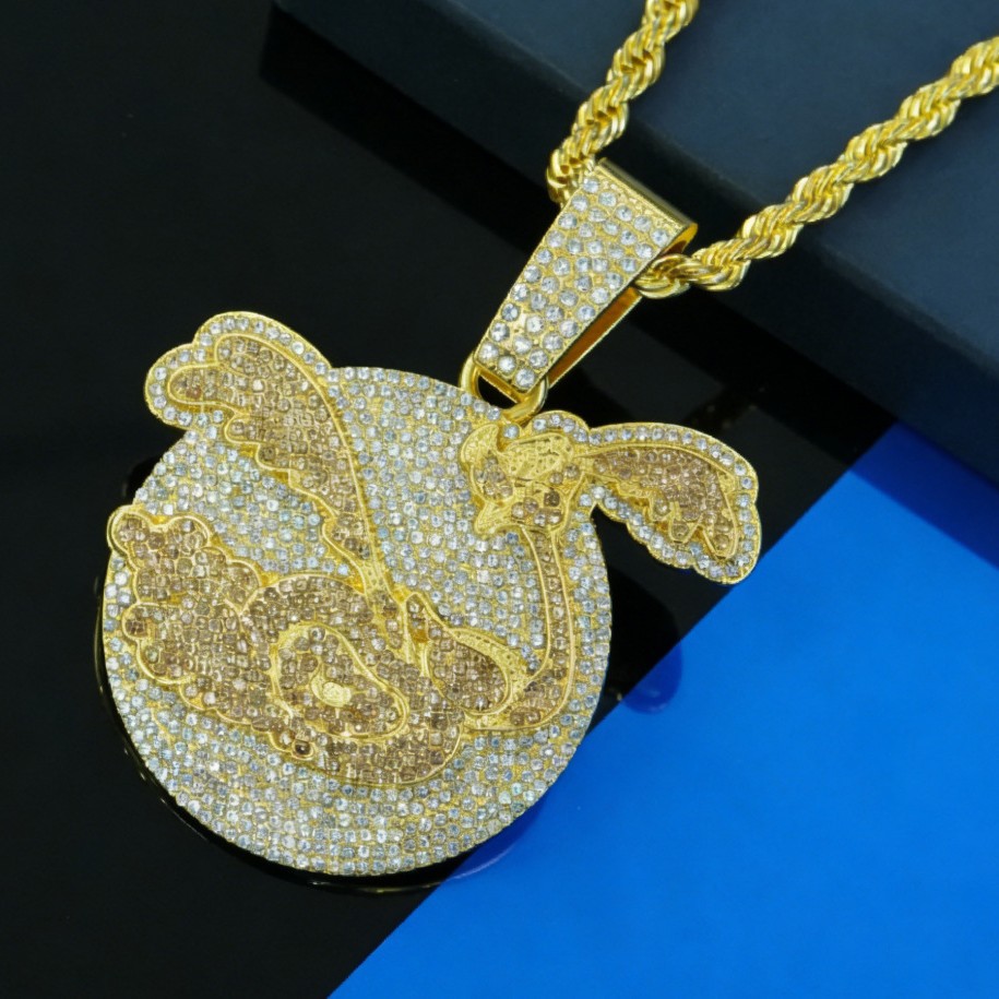 Nuevo colgante de flamenco de diamantes de aleación de joyería de hip-hop para hombre, colgante de collar de hiphop de marca de moda callejera europea y americana