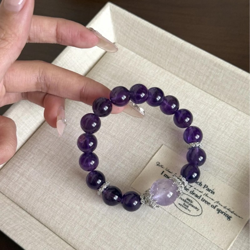 幸柿|天然乌拉圭紫水晶12mm薰衣草紫晶S925花托女生轻奢高级手串|undefined