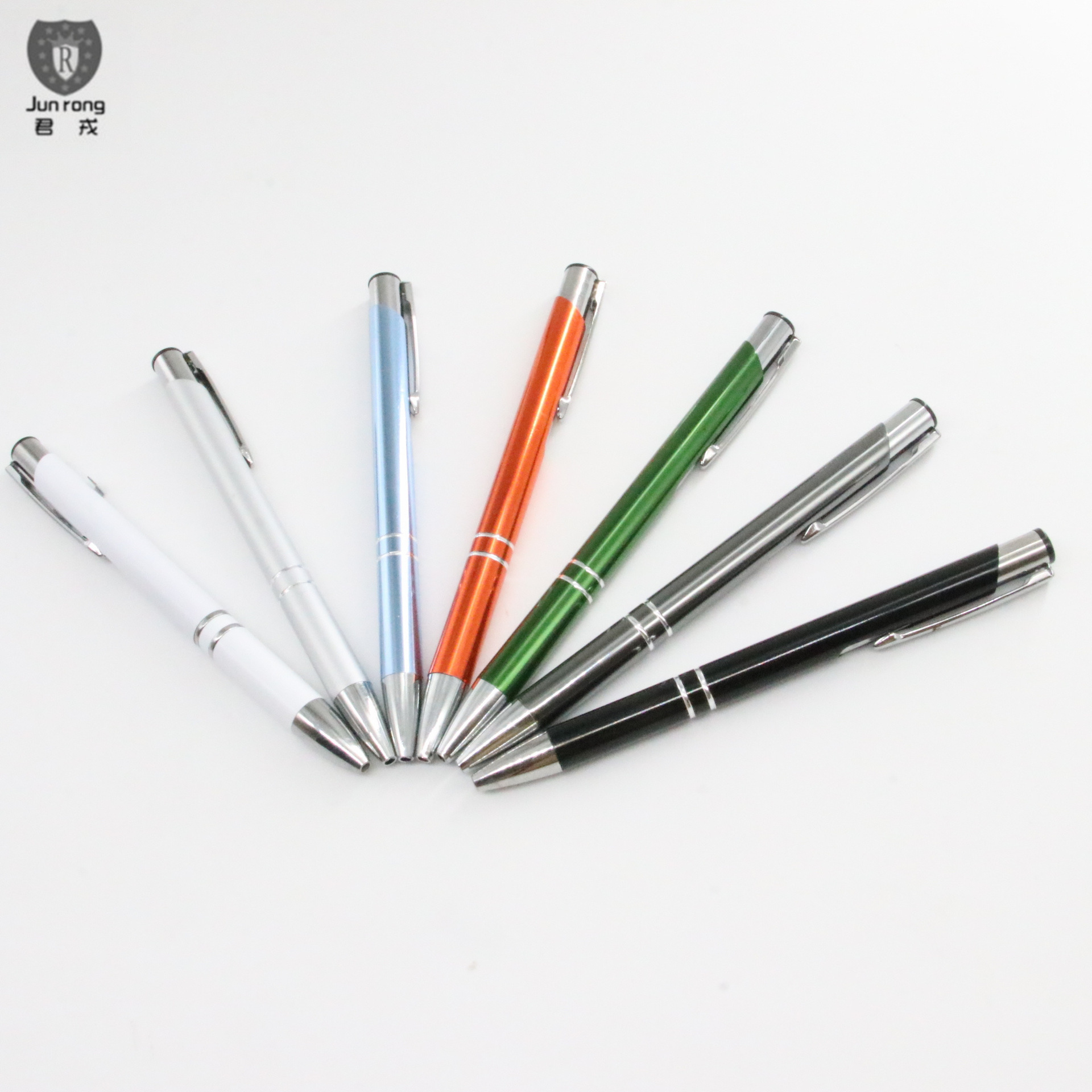 Metal pluma 2 círculos en stock publicidad pluma láser logo recarga Negro