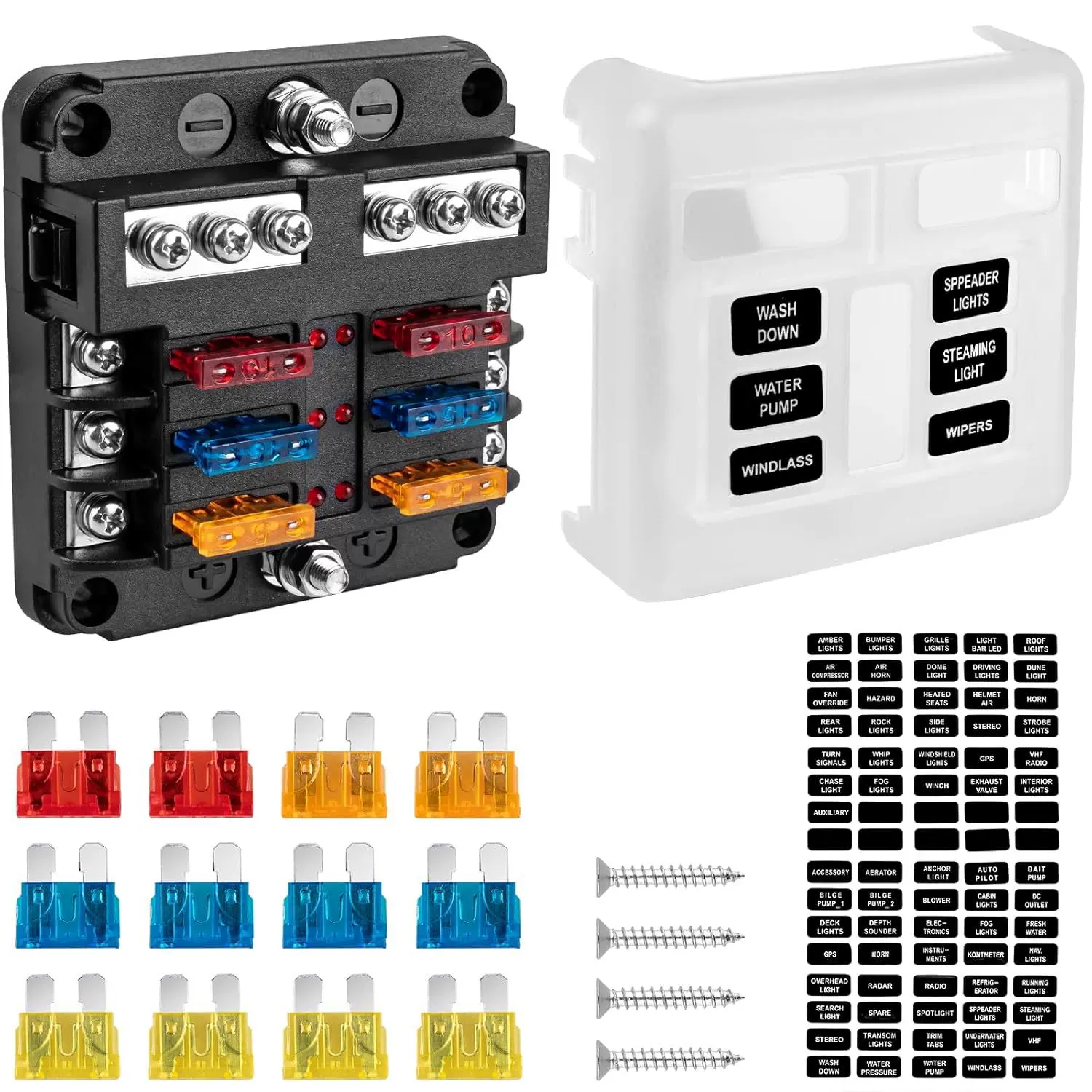 6路保险丝盒房车游艇专用多路带LED指示灯螺丝接线保险丝盒