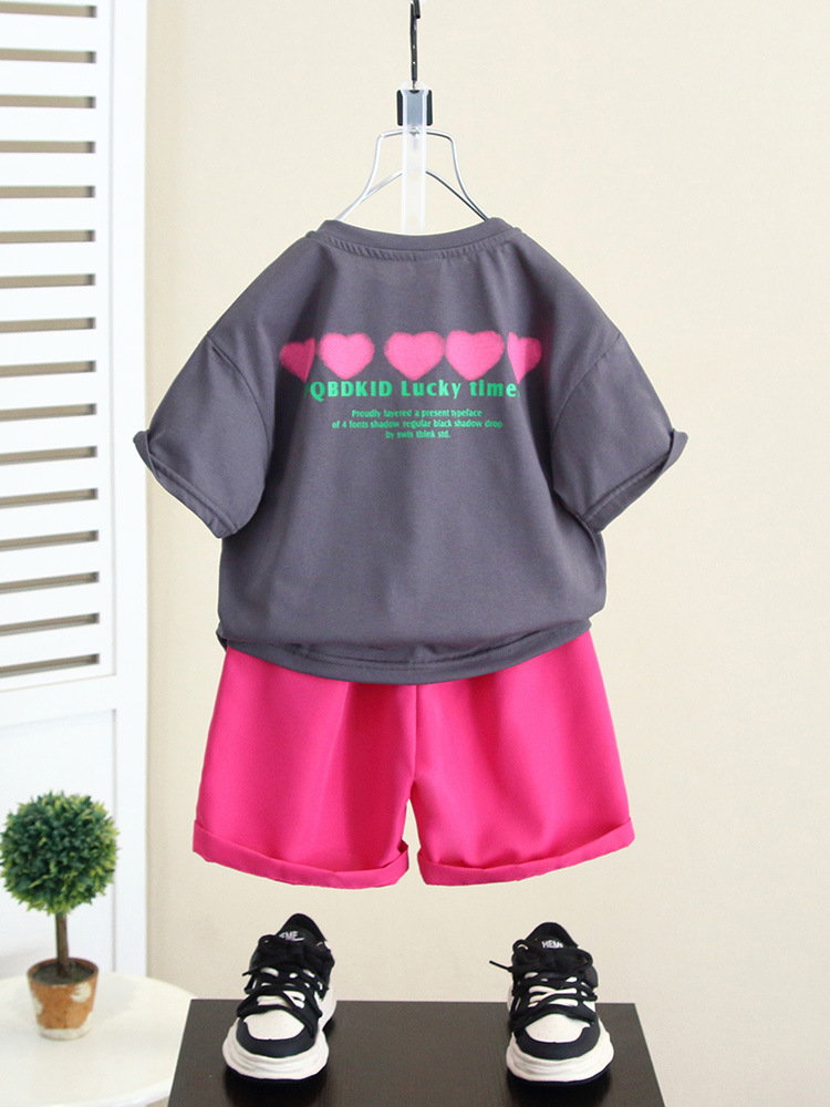 5529 Traje de verano para bebés Traje de dos piezas de manga corta de verano para niños 2025 Nuevo estilo de verano Estilo de media manga de calle frita