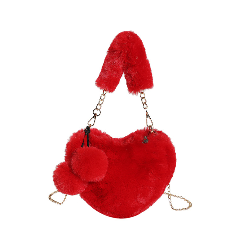 Virsiku südamega käekott, armas plüüsist palliga õlakott, isikupärastatud ja niššnaiste ühevärviline temperament, südamekujuline plüüsist diagonaalne õlakott_voghion.com