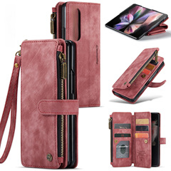 適用三星Z Fold5/4/3手機殼翻蓋皮套復古插卡拉鏈錢包商務保護套