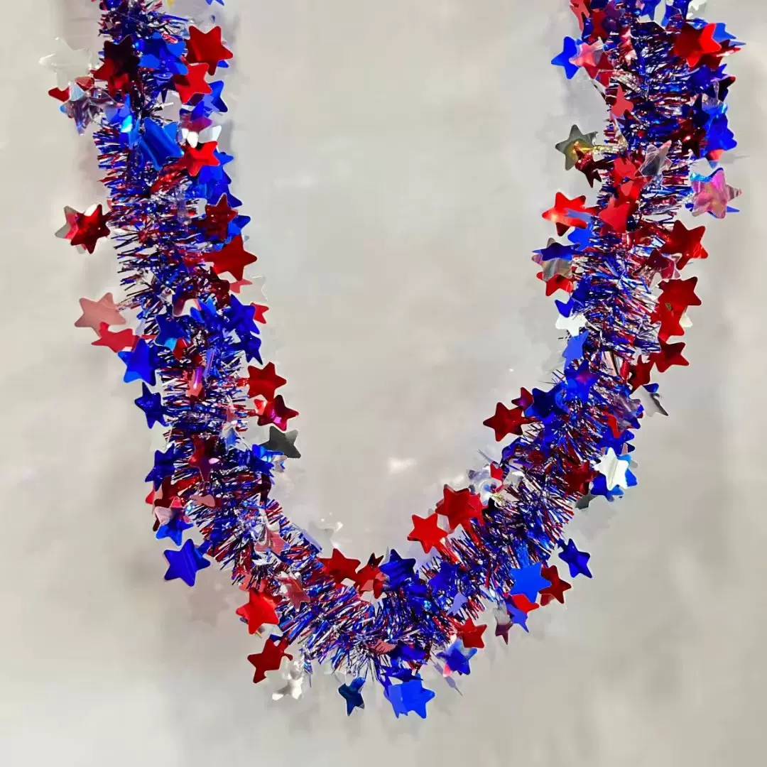 跨境节日拉花布置用品独立日三色五星圆片毛条美国国庆装饰彩条